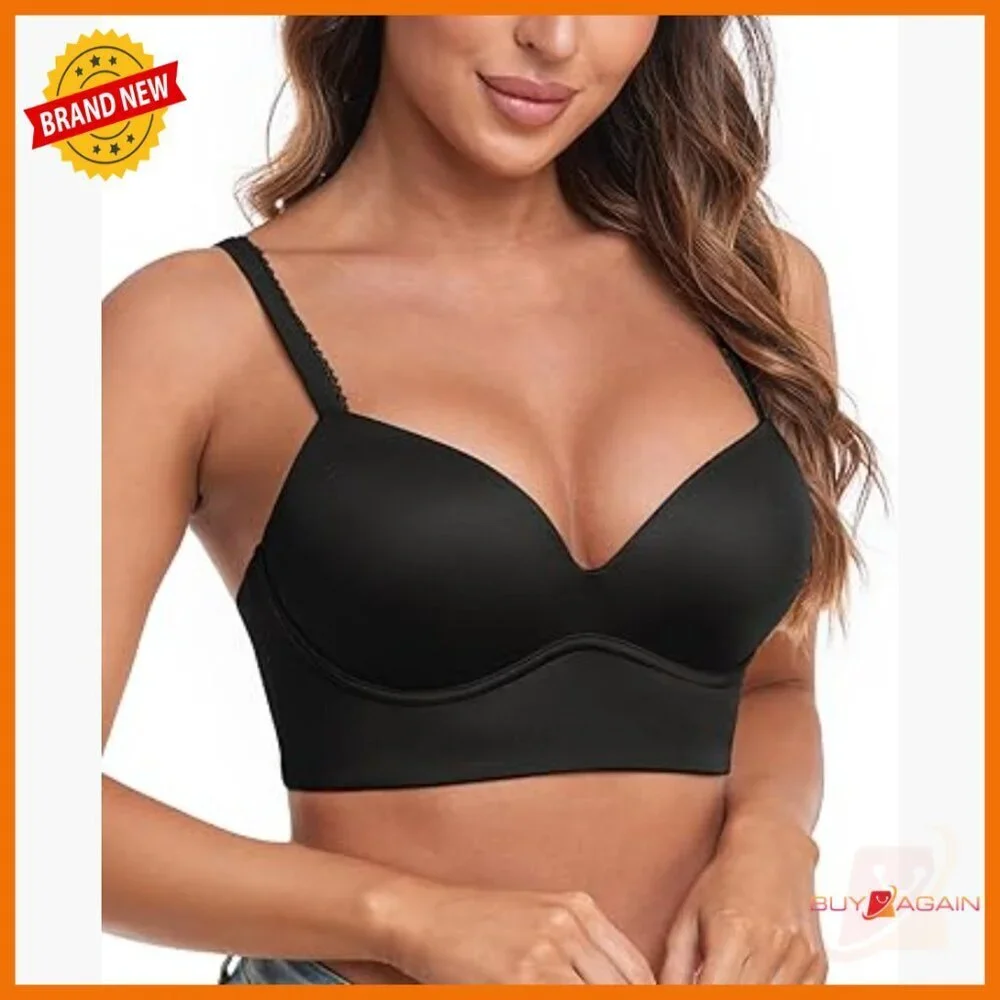 Plunge Push Up Bra Wirefree Padded Longline Supportive V Neck T Shirt